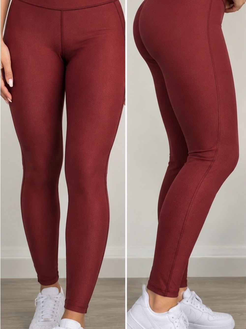 Let It Glow Activewear Push Up Scrunch Leggings Burgundy Size M